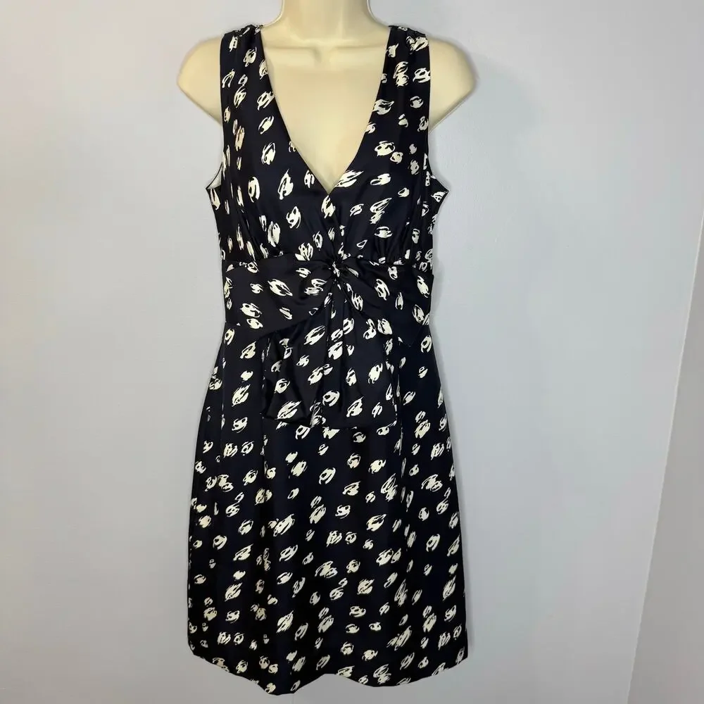 Kate Spade Blue Doodled Polka Dots Silk Bow Waist Blaine Dress women's 6 New